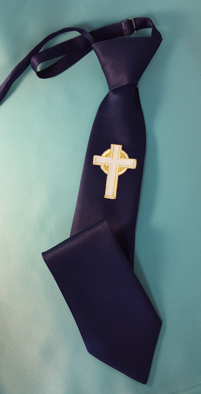 Navy Blue Boy's Tie w/ Gold Cross